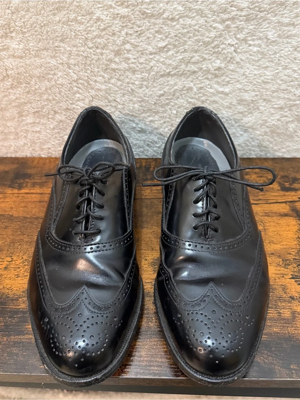 DEXTER Vintage Shoes Mens 8 2W Black Wingtip Oxford Brogue Blucher Classic USA